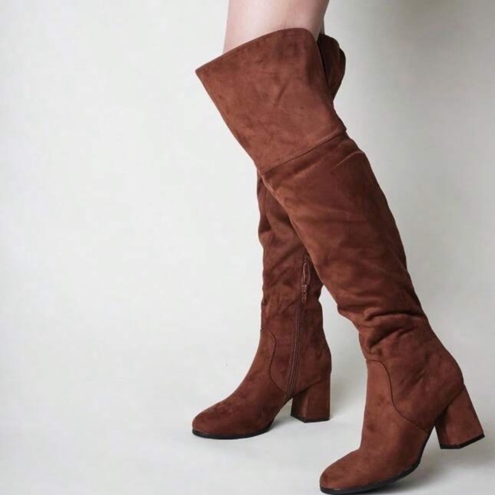 Brand new. Never worn. Still in box!Suede Brown Over-the-Knee Boots, 2” heel